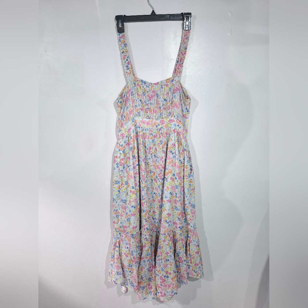 Love Shack Fancy Women's Midi Dress Cotton Multicolor Floral Pleated Ruffle Sz 0 - Picture 6 of 15